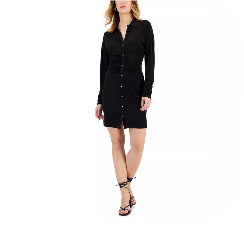 NWT INC International Concepts Black Ruched Shirtdress